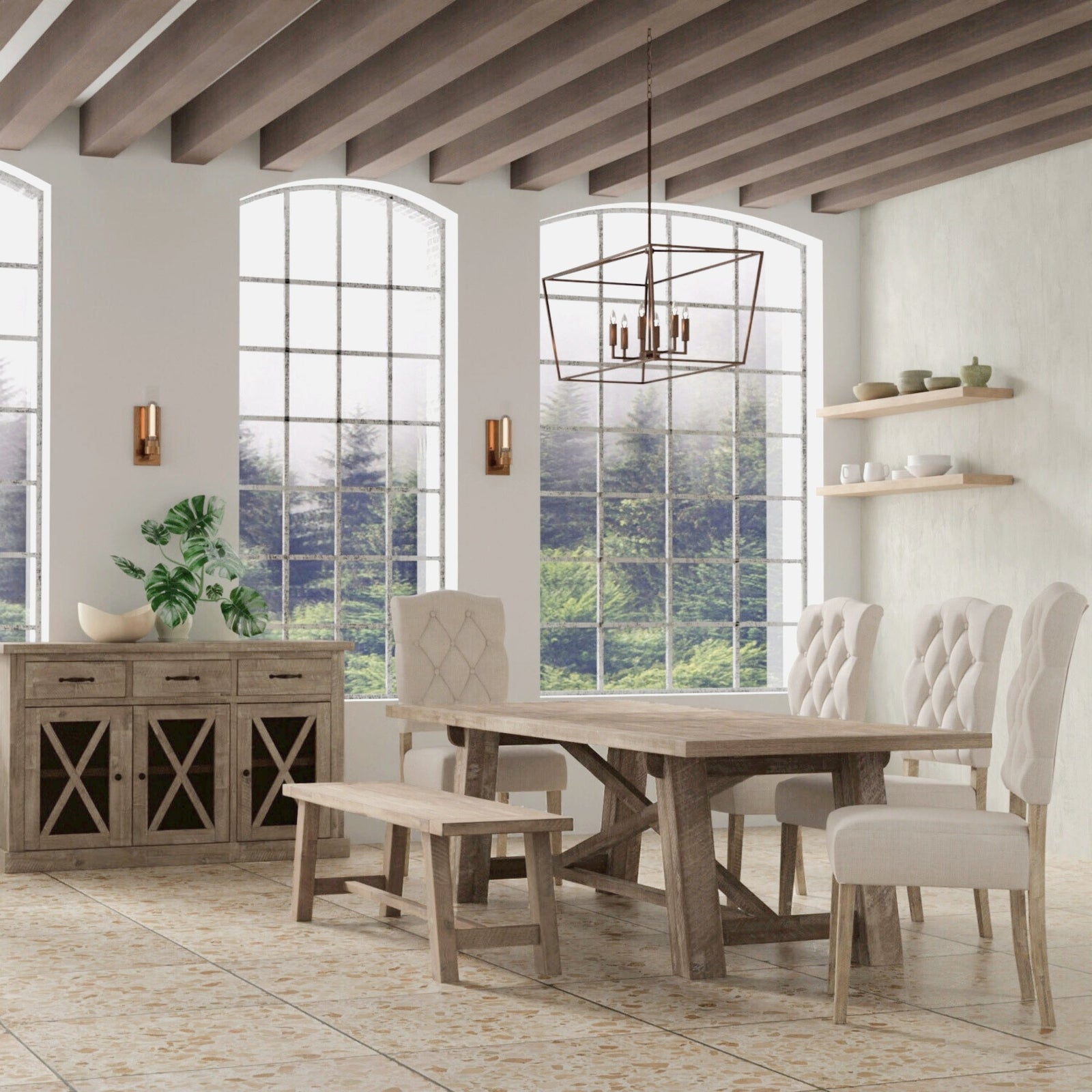 Mesa de comedor rectangular Newberry, natural desgastada