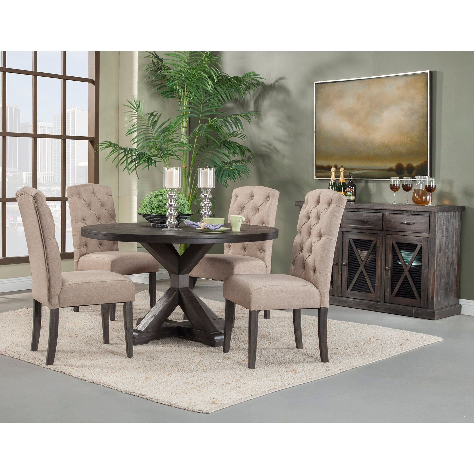 Mesa de comedor redonda Newberry, gris reciclado
