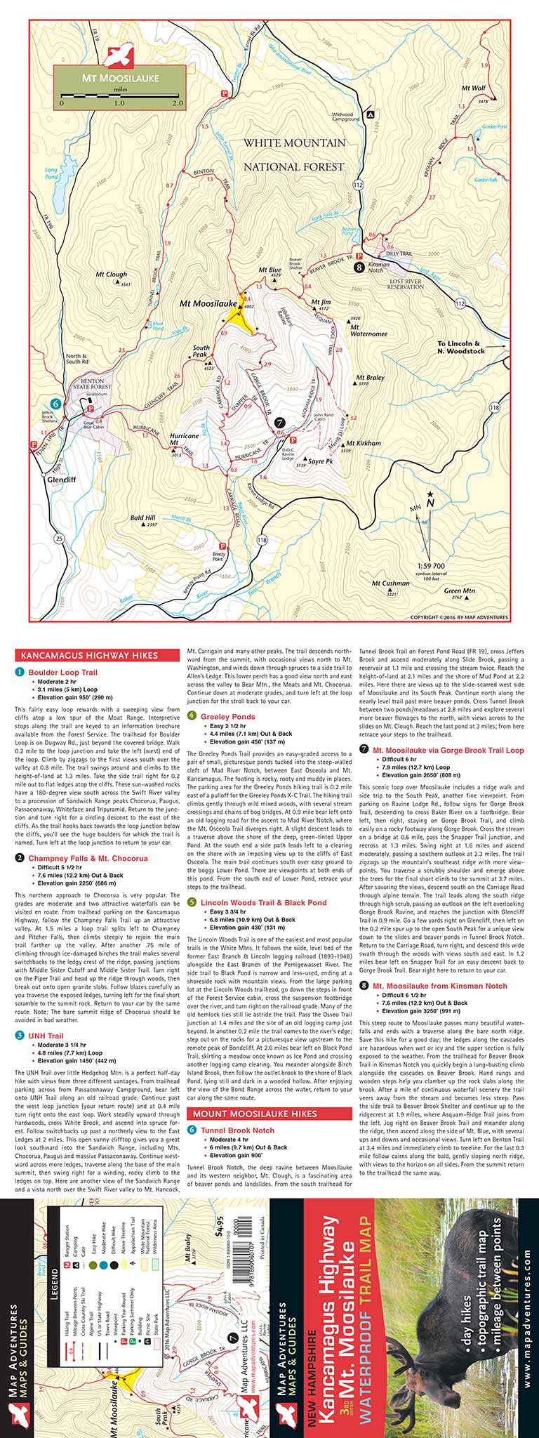 Kancamagus Highway & Mt. Moosilauke Hiking Trail Map
