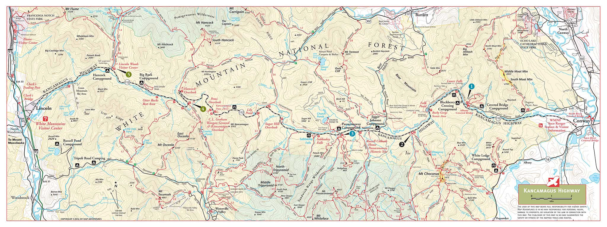 Kancamagus Highway & Mt. Moosilauke Hiking Trail Map