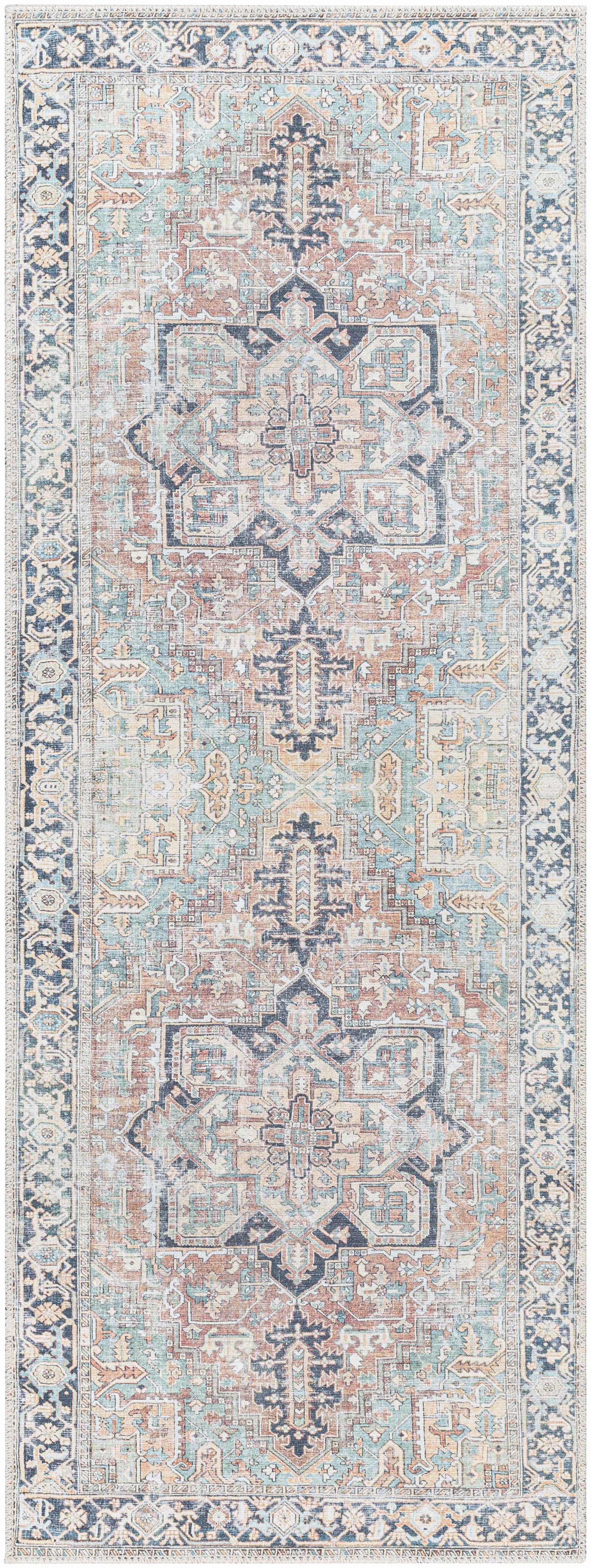 Alfombra lavable vintage Nisa de color verde