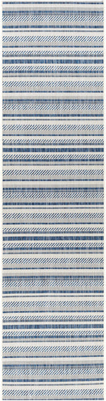 Alfombra nórdica de rayas blancas y azules Olin