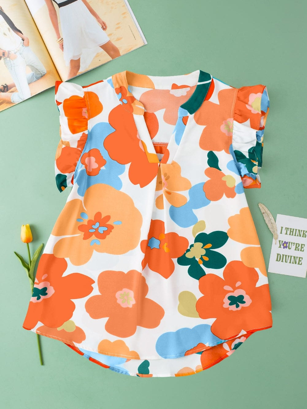 Cute Orange and Pink Floral Shirt