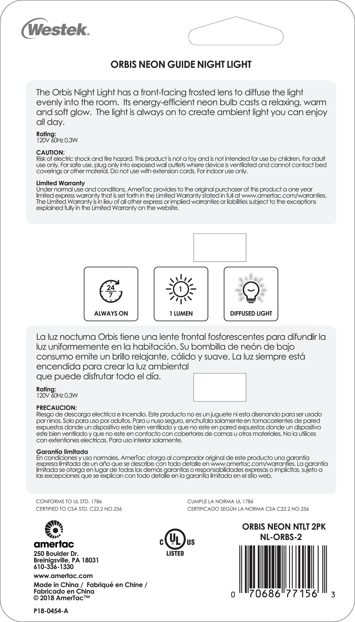 Luz nocturna de neón siempre encendida Orbis Guide (paquete de 2)