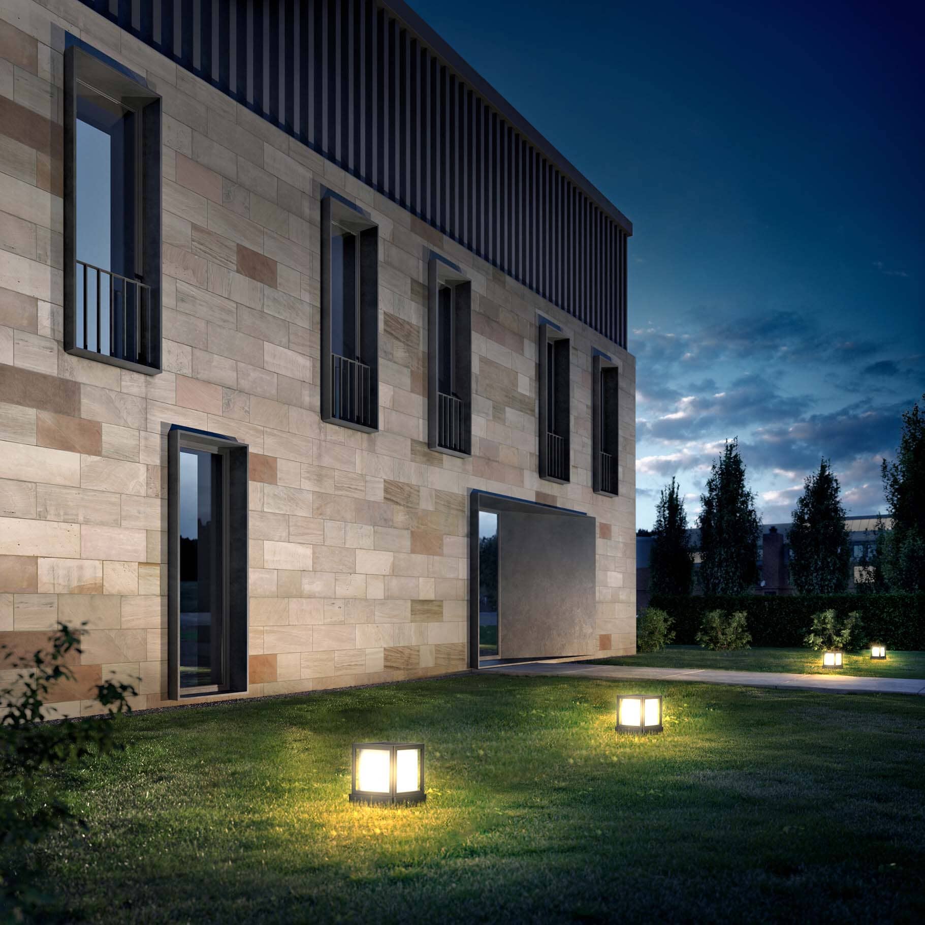 Cube-1000 - Lámpara solar para exteriores, paisajística y de poste | Del anochecer al amanecer 