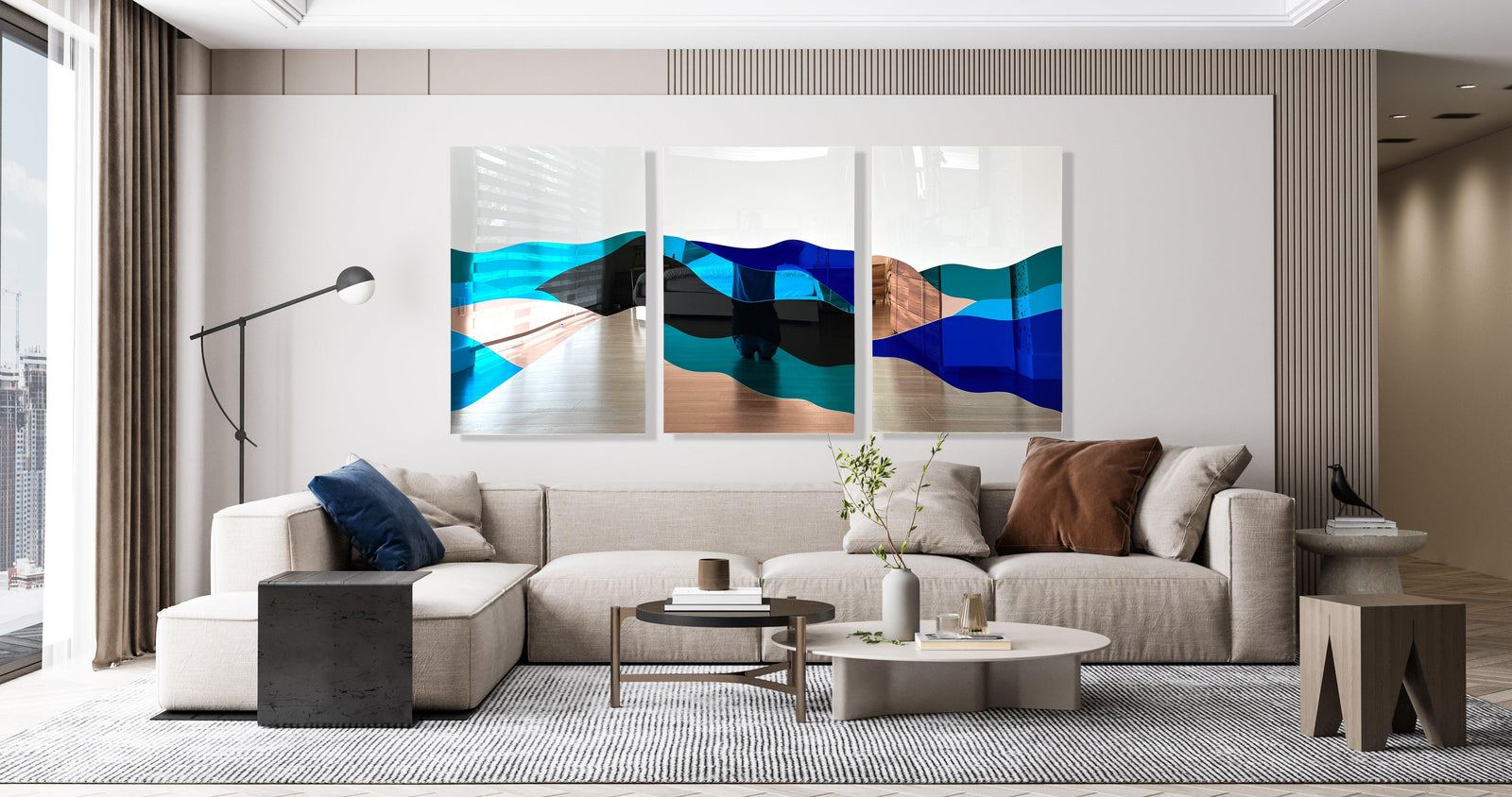 Oversized Contemporary Art Mirrored Mountain Wall Decor Set of 3