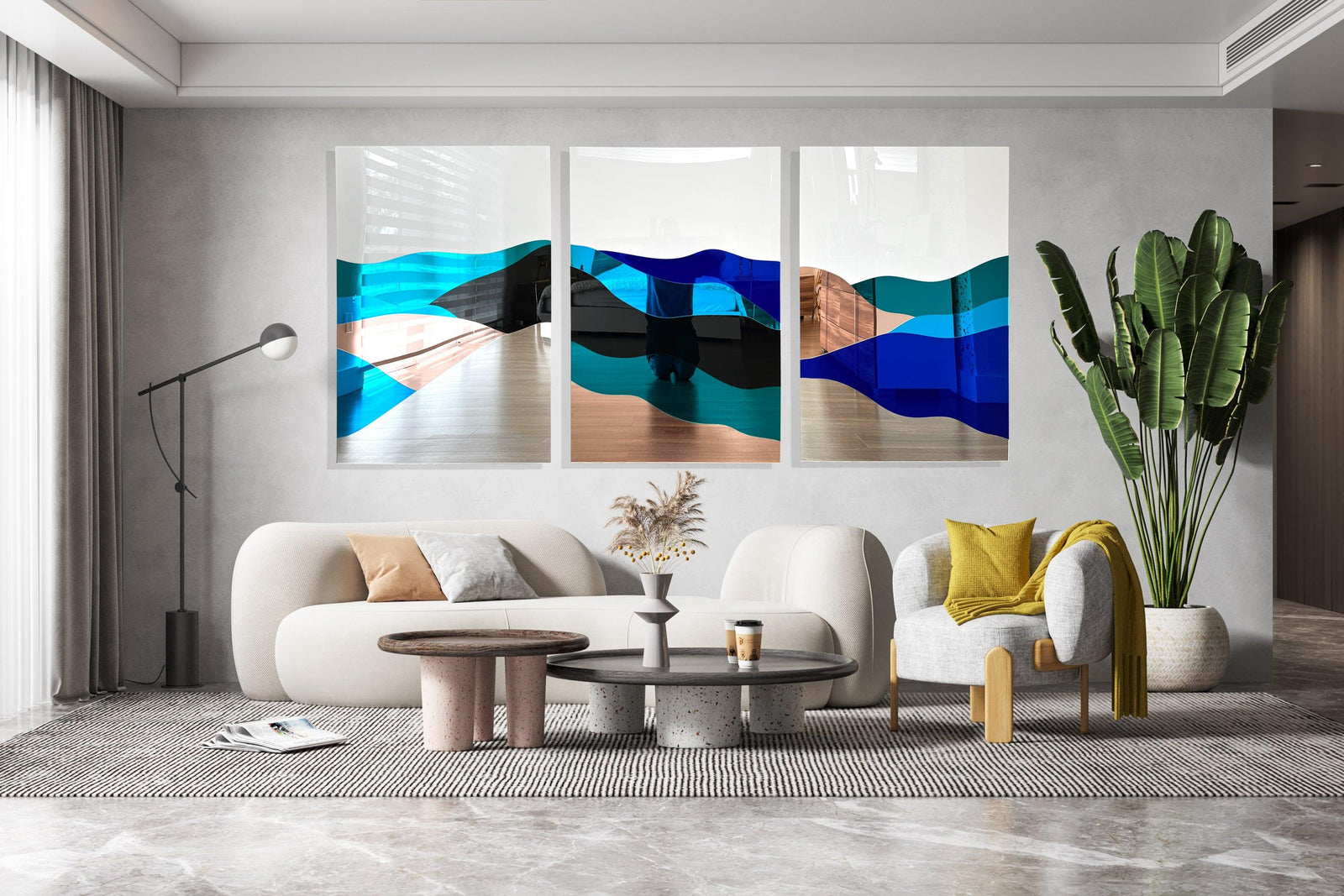 Oversized Contemporary Art Mirrored Mountain Wall Decor Set of 3