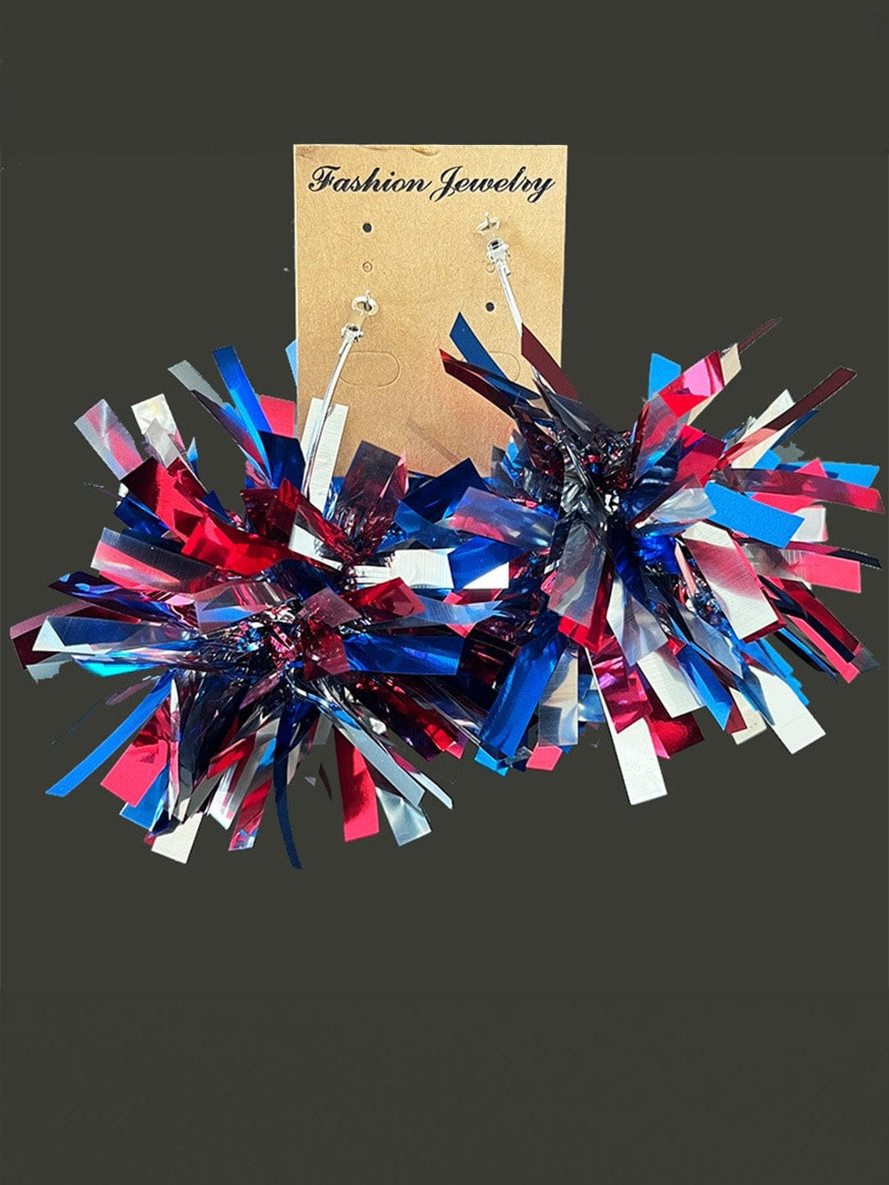Patriotic Pom Pom Tinsel Hoop Earrings