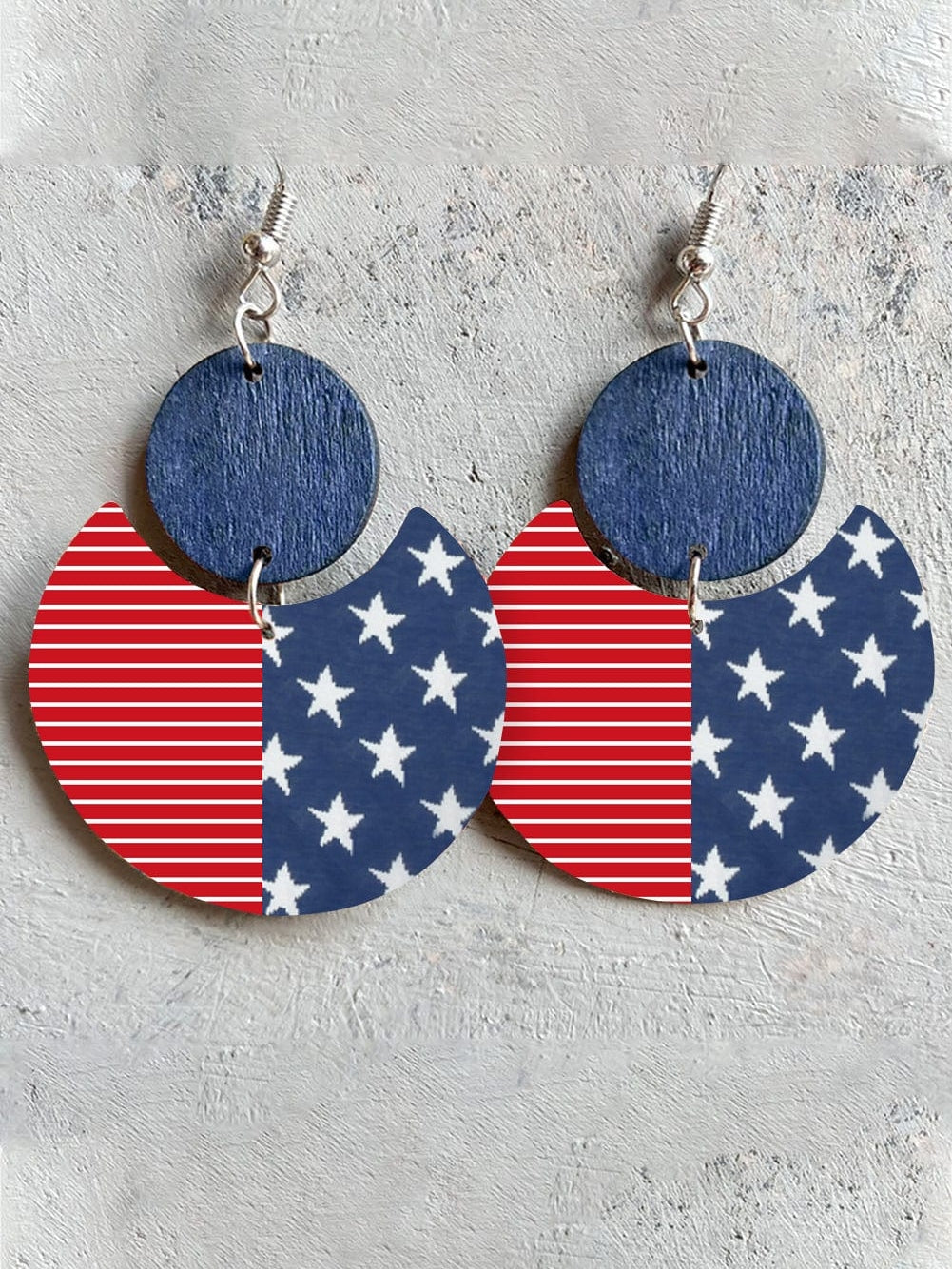 Patriotic Wooden Stars and Stripes Earrings for Independence Day