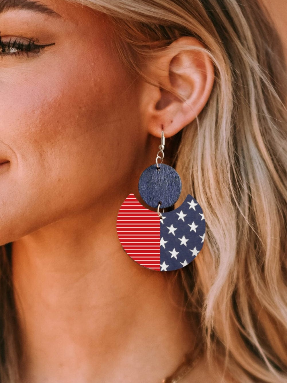 Patriotic Wooden Stars and Stripes Earrings for Independence Day