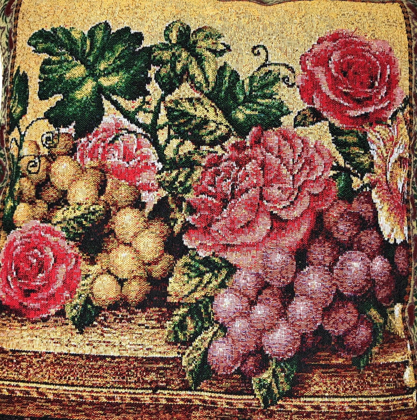DaDa Bedding Set of 2-Pieces Parade Fruit & Roses Garden Tapestry Throw Pillow Covers w/ Inserts - 18
