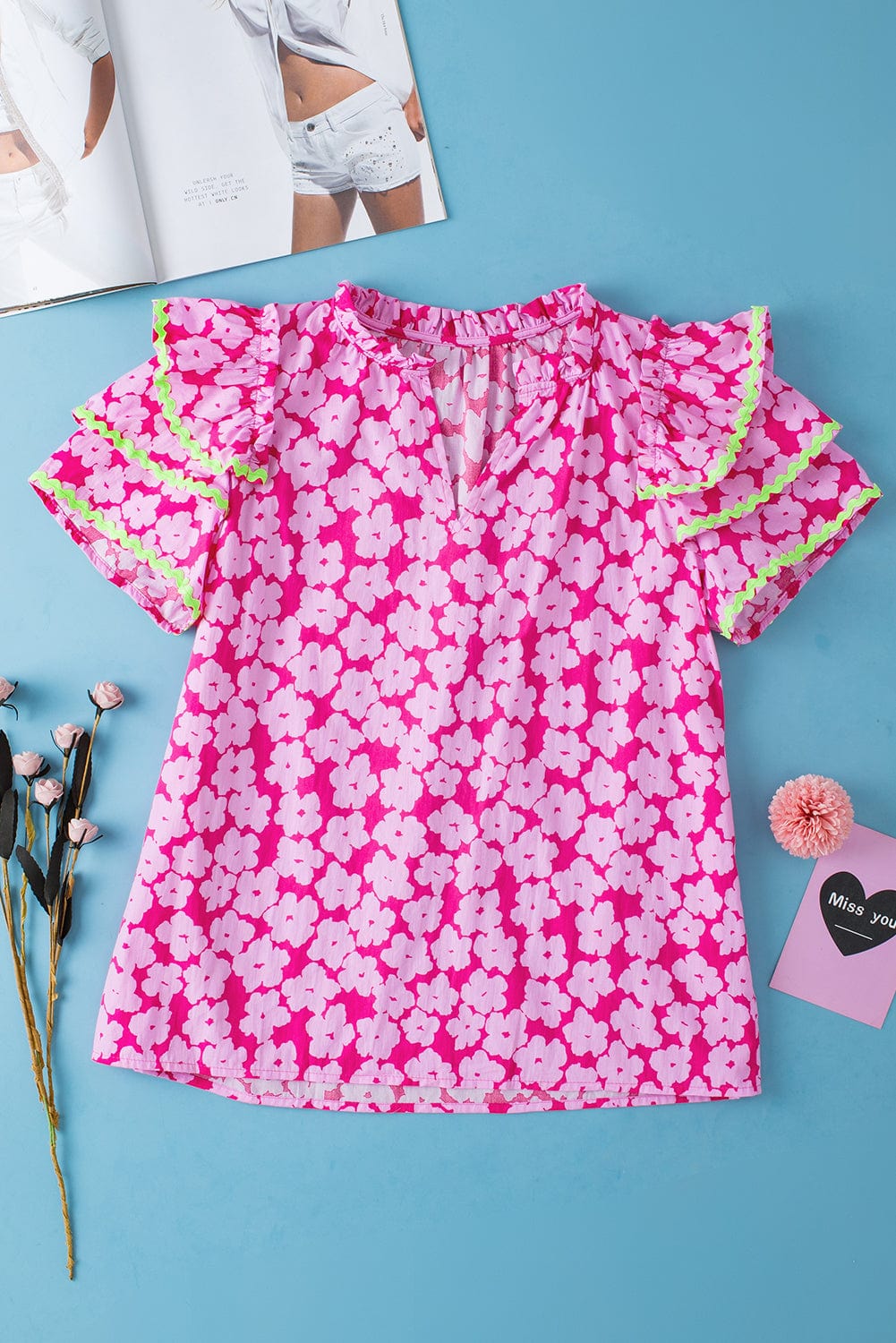 Pretty Pink Flower Print Top
