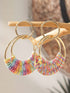 Pink Bohemian Raffia Round Earrings with Delicate Woven Design