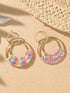 Pink Bohemian Raffia Round Earrings with Delicate Woven Design