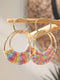 Pink Bohemian Raffia Round Earrings with Delicate Woven Design