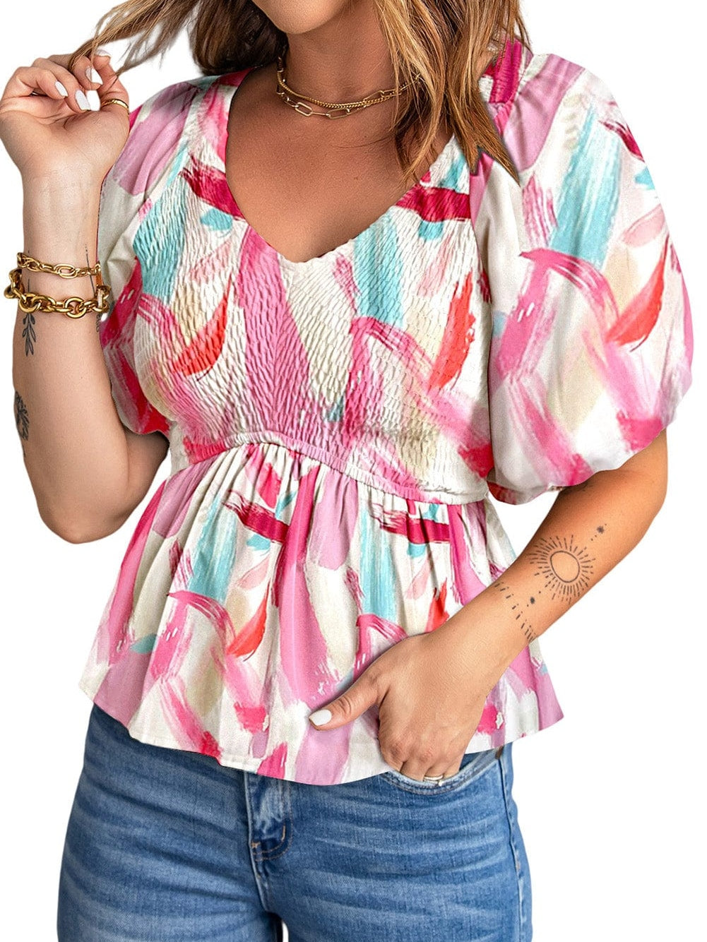Summer Abstract Print Blouse