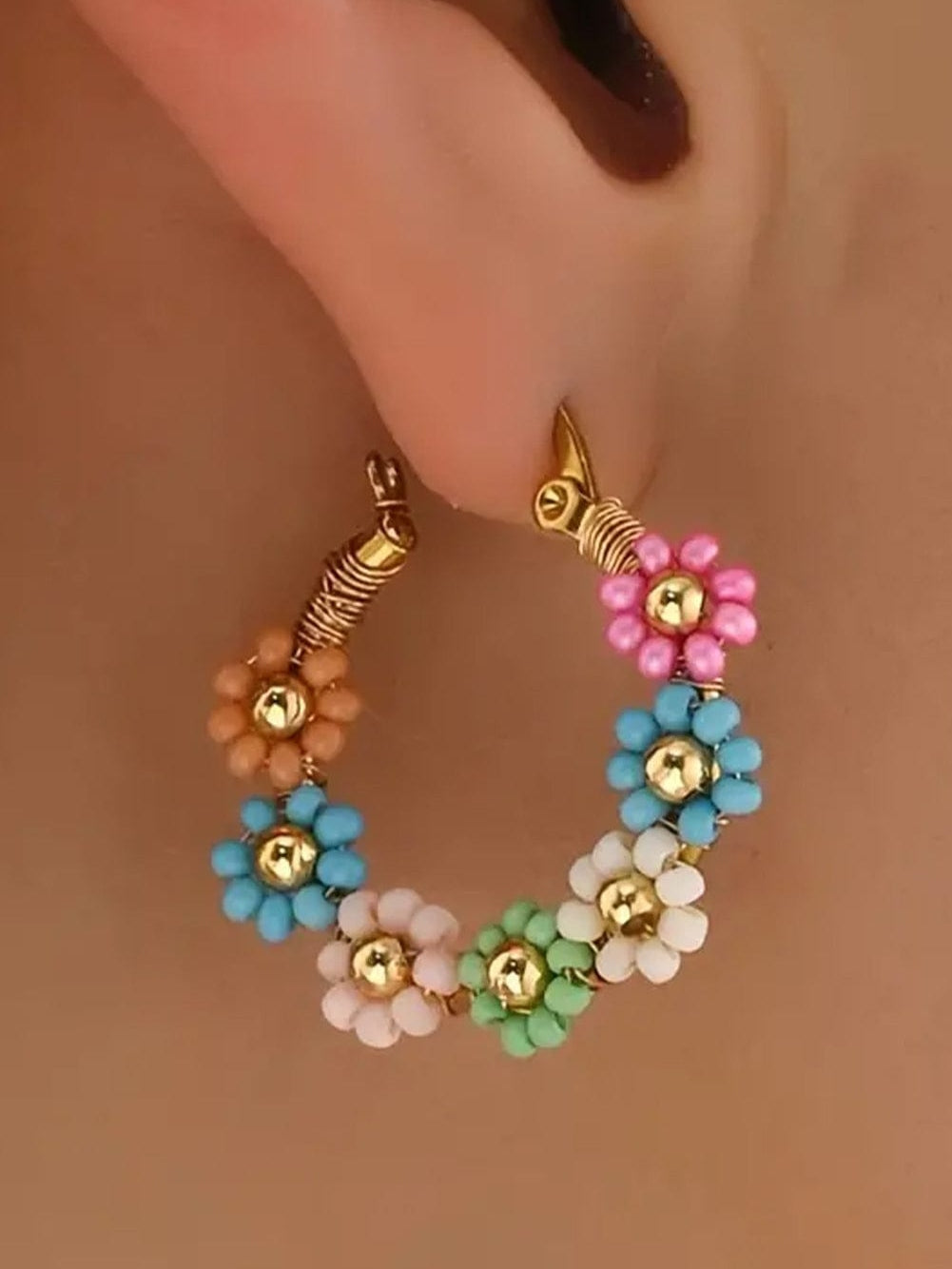 Pretty Pink Floral Hoop Earrings for Chic Outfits