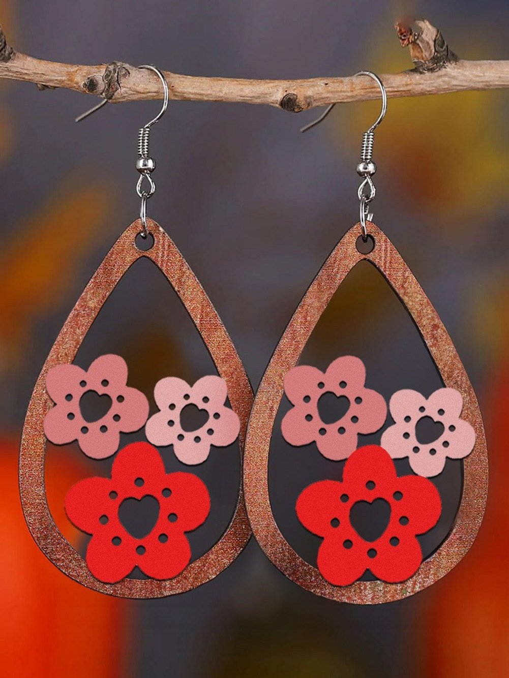 Pink Floral Hollow Drop Earrings
