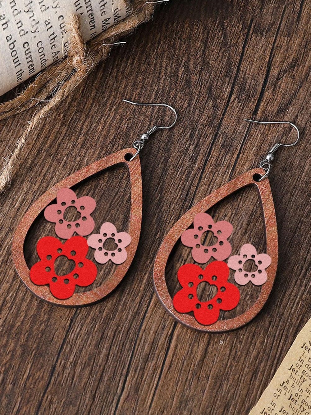 Pink Floral Hollow Drop Earrings