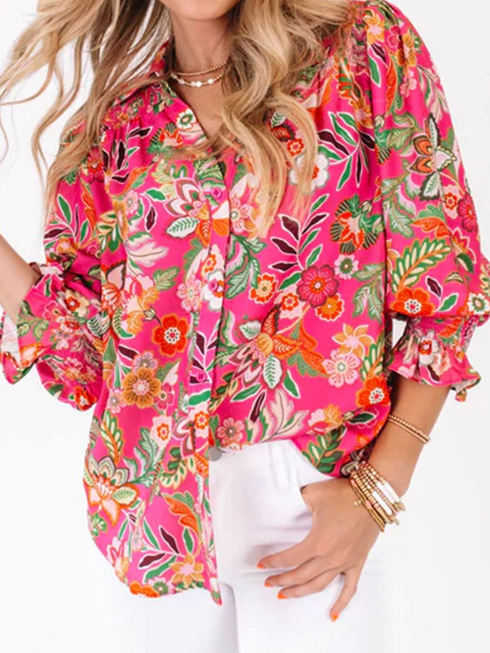 Pink Floral Button-Down Shirt