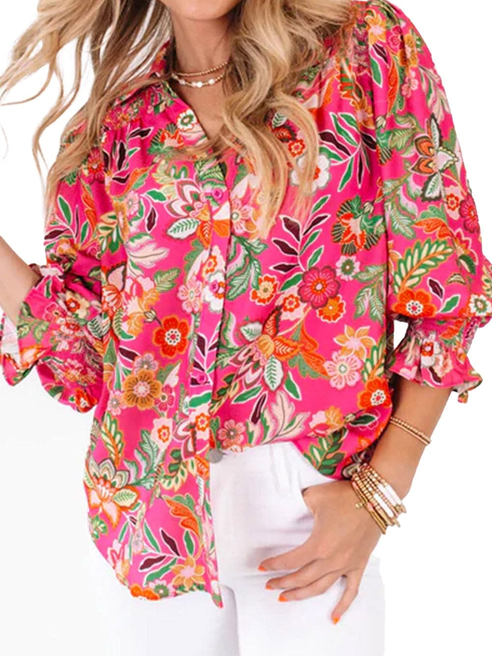 Pink Floral Button-Down Shirt