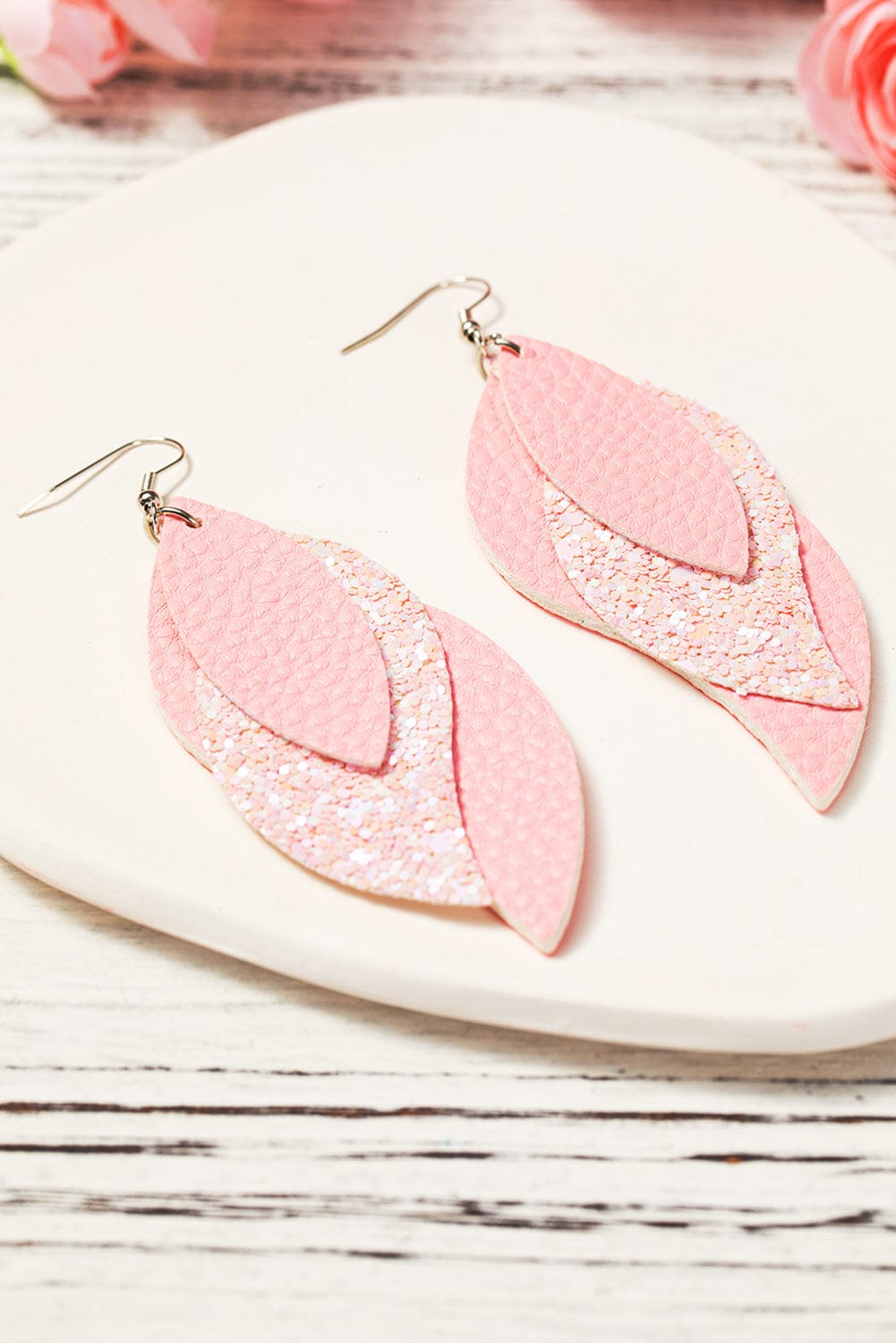 Pink Leaf Layered Valentine's Day Earrings