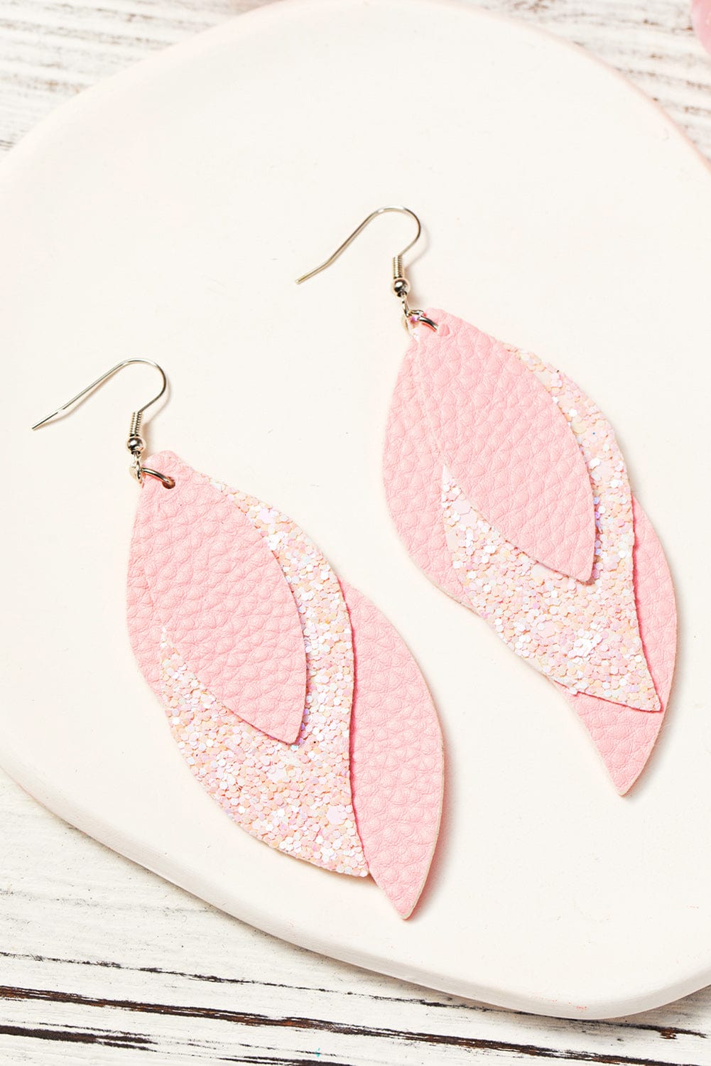 Pink Leaf Layered Valentine's Day Earrings