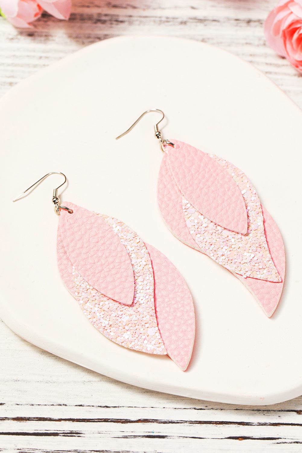 Pink Leaf Layered Valentine's Day Earrings