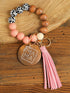 Leopard Fringe Mama Wood Beaded Keychain