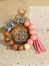 Leopard Fringe Mama Wood Beaded Keychain