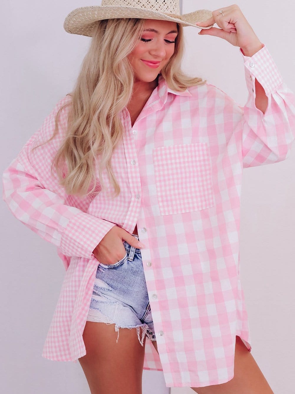 Versatile Pink Plaid Shirt
