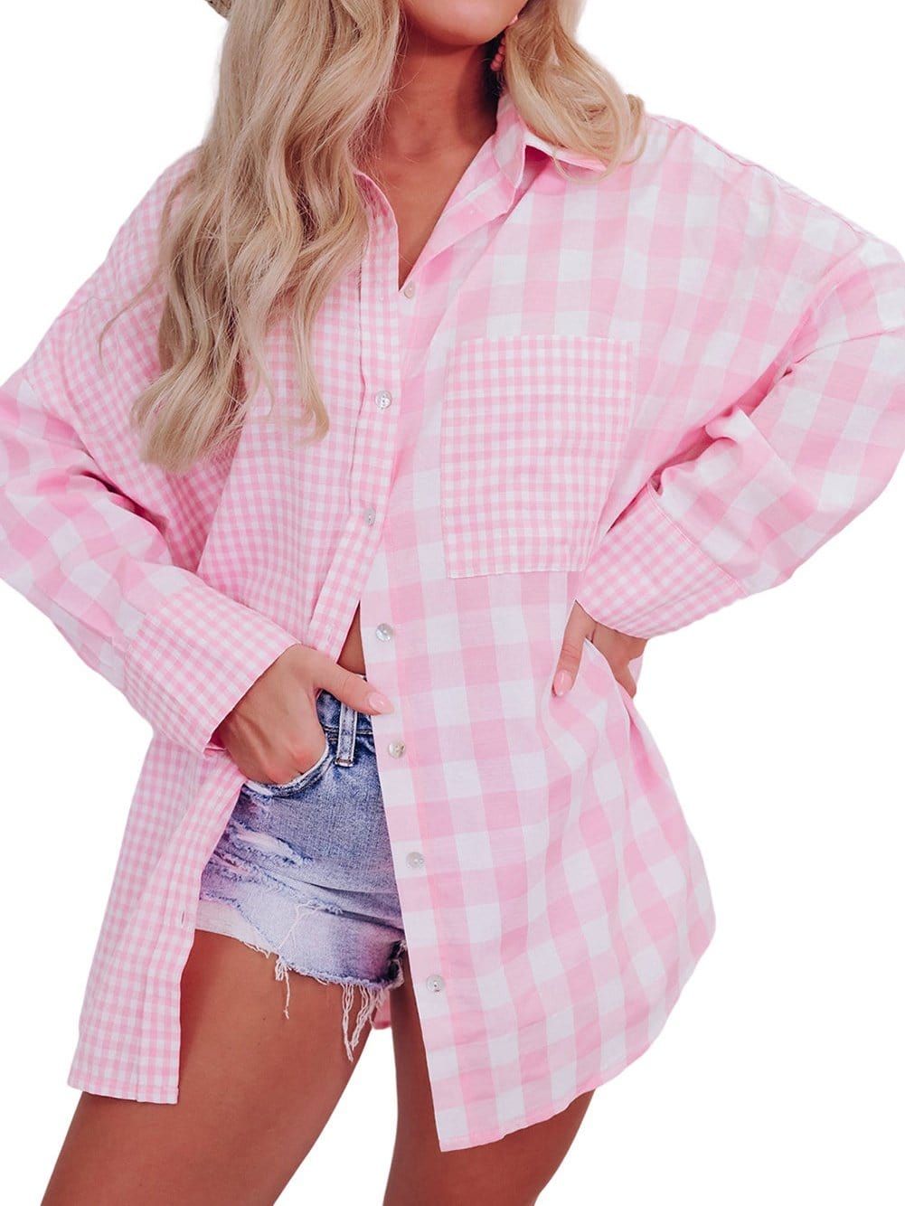 Versatile Pink Plaid Shirt