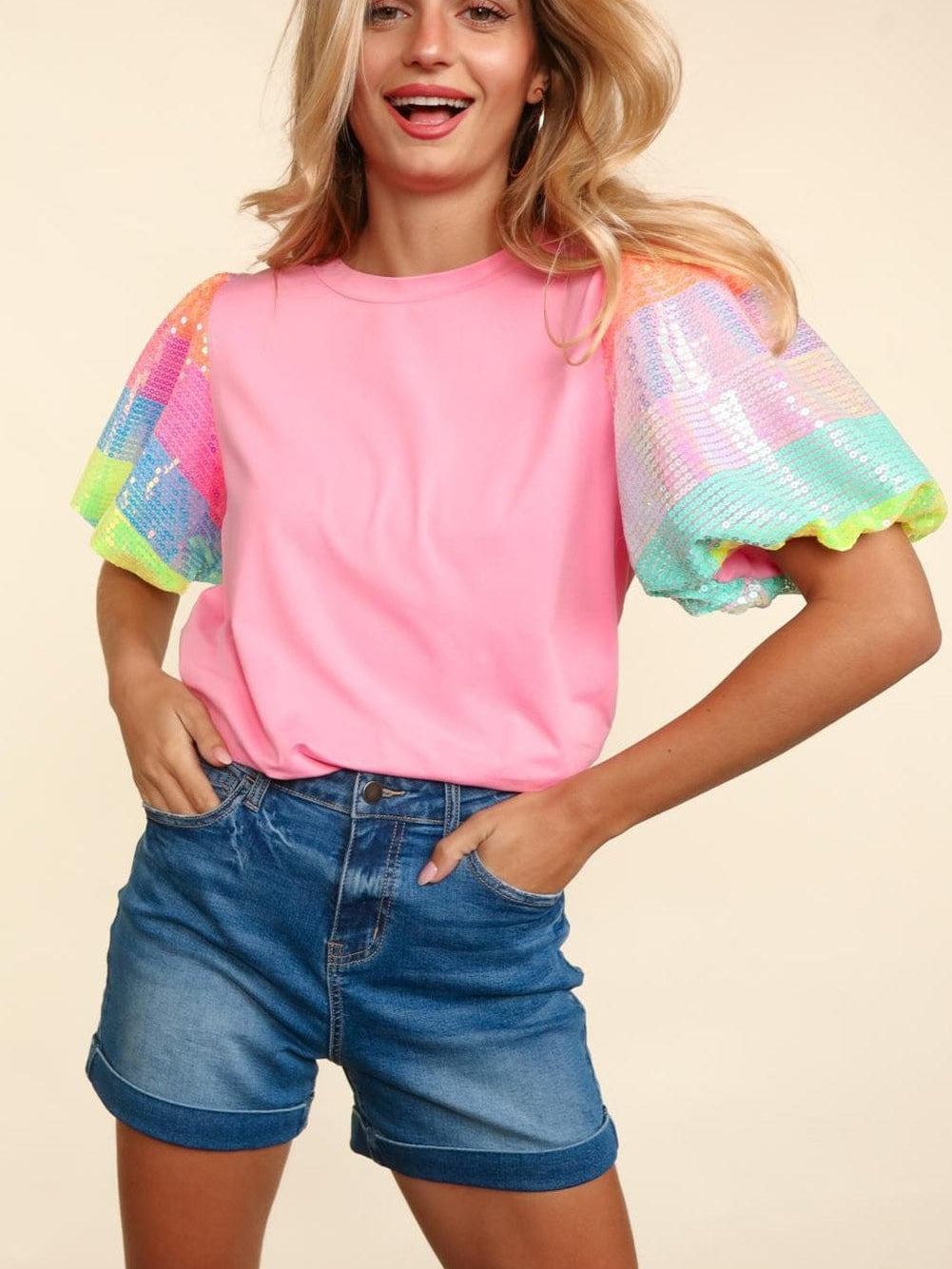 Rainbow Striped Sequin Top