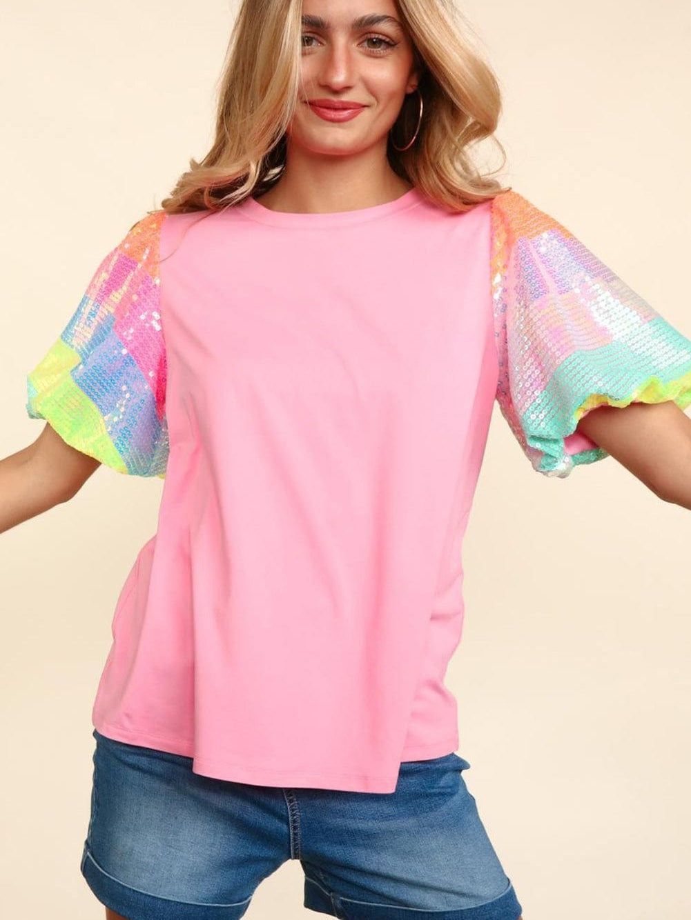 Rainbow Striped Sequin Top