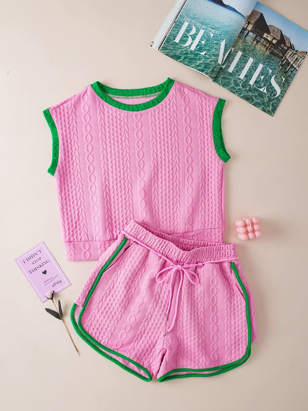 Pink Shorts and Top Set with Side Slits