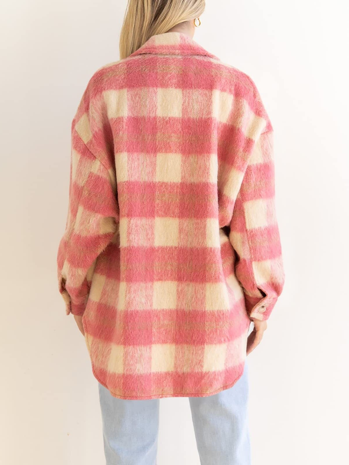 Oversized Fuzzy Plaid Jacket for Women