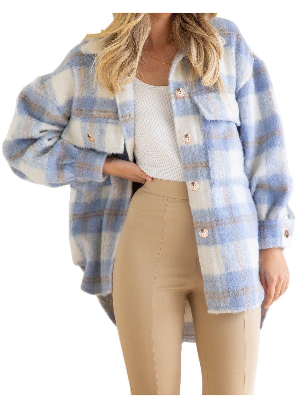 Oversized Fuzzy Plaid Jacket for Women
