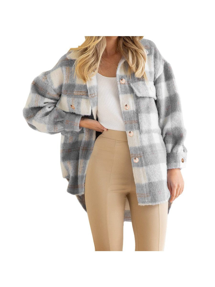 Fuzzy Plaid Overcoat