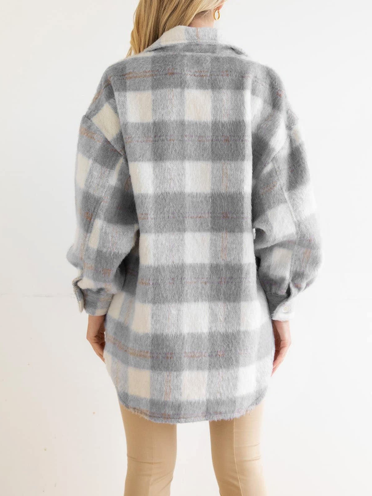 Oversized Fuzzy Plaid Jacket for Women