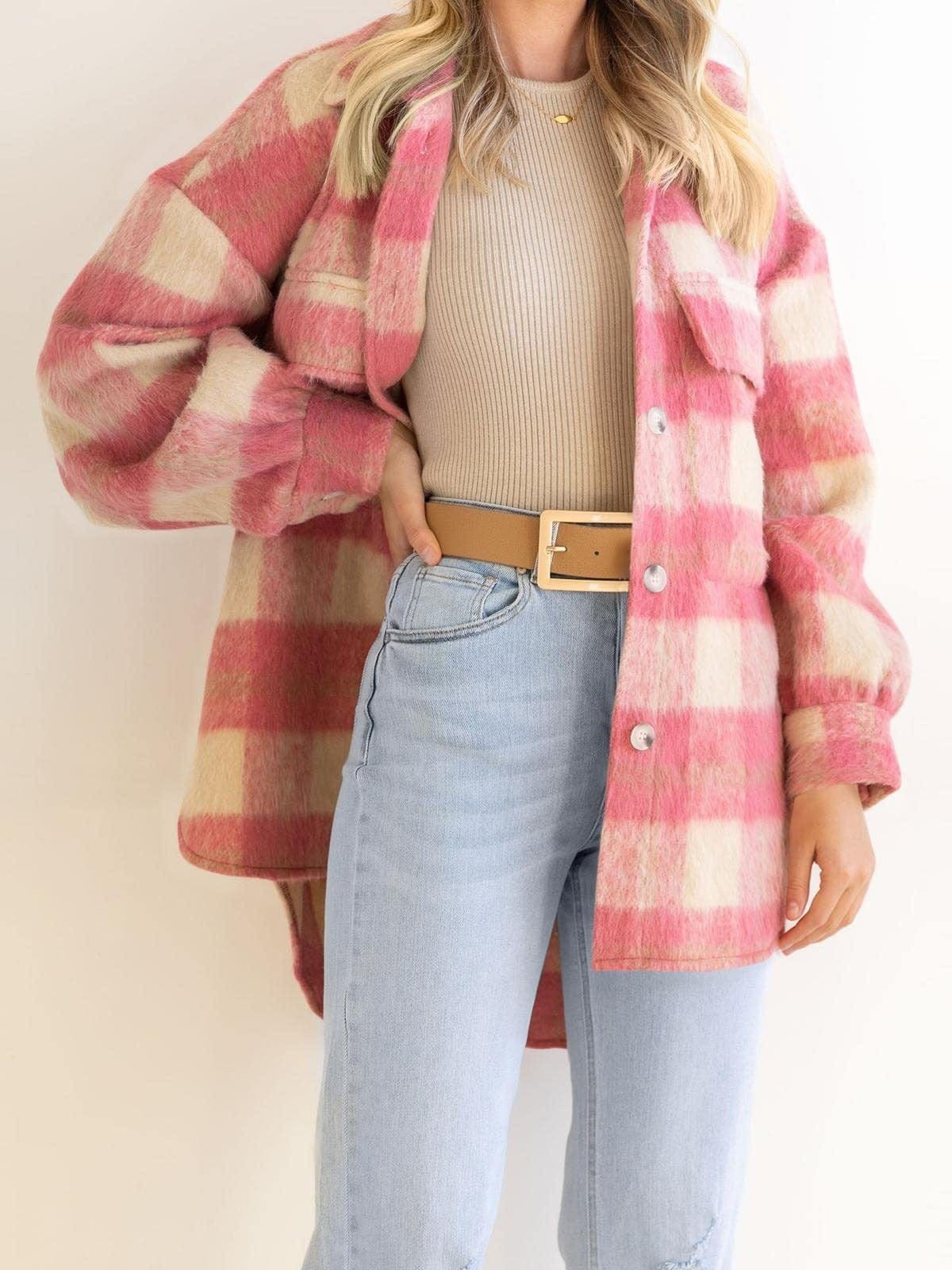 Oversized Fuzzy Plaid Jacket for Women