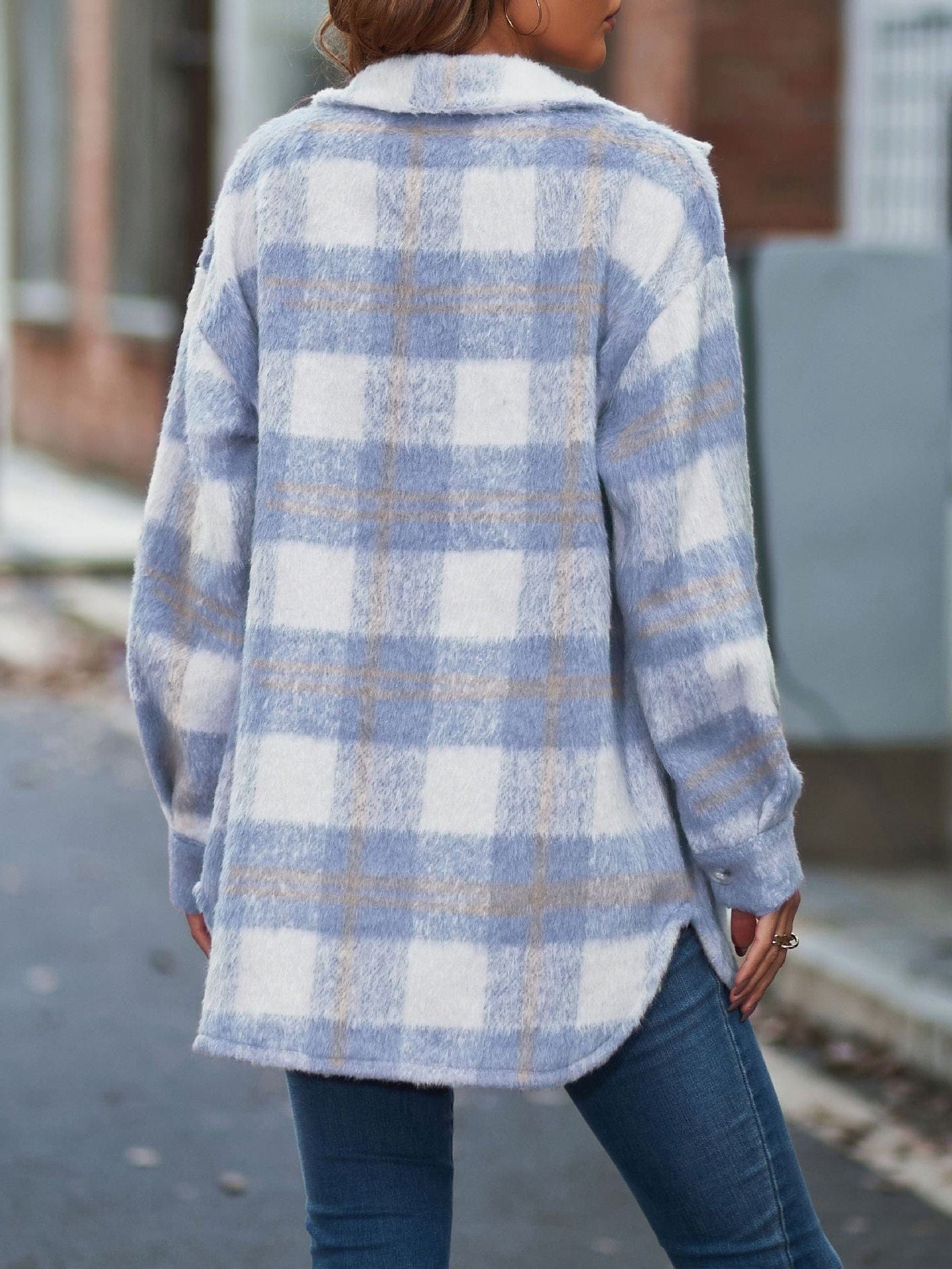 Oversized Fuzzy Plaid Jacket for Women