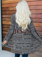Open Front Long Cardigan with Tribal Print