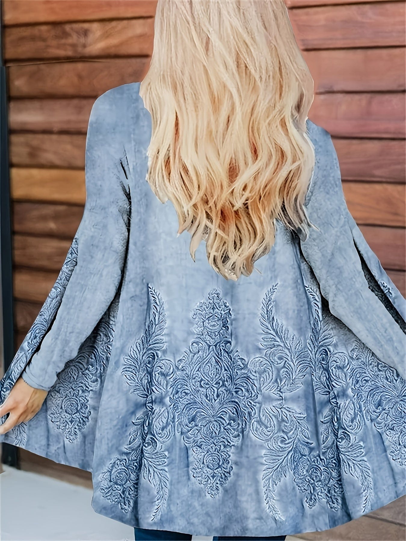 Open Front Long Cardigan with Tribal Print