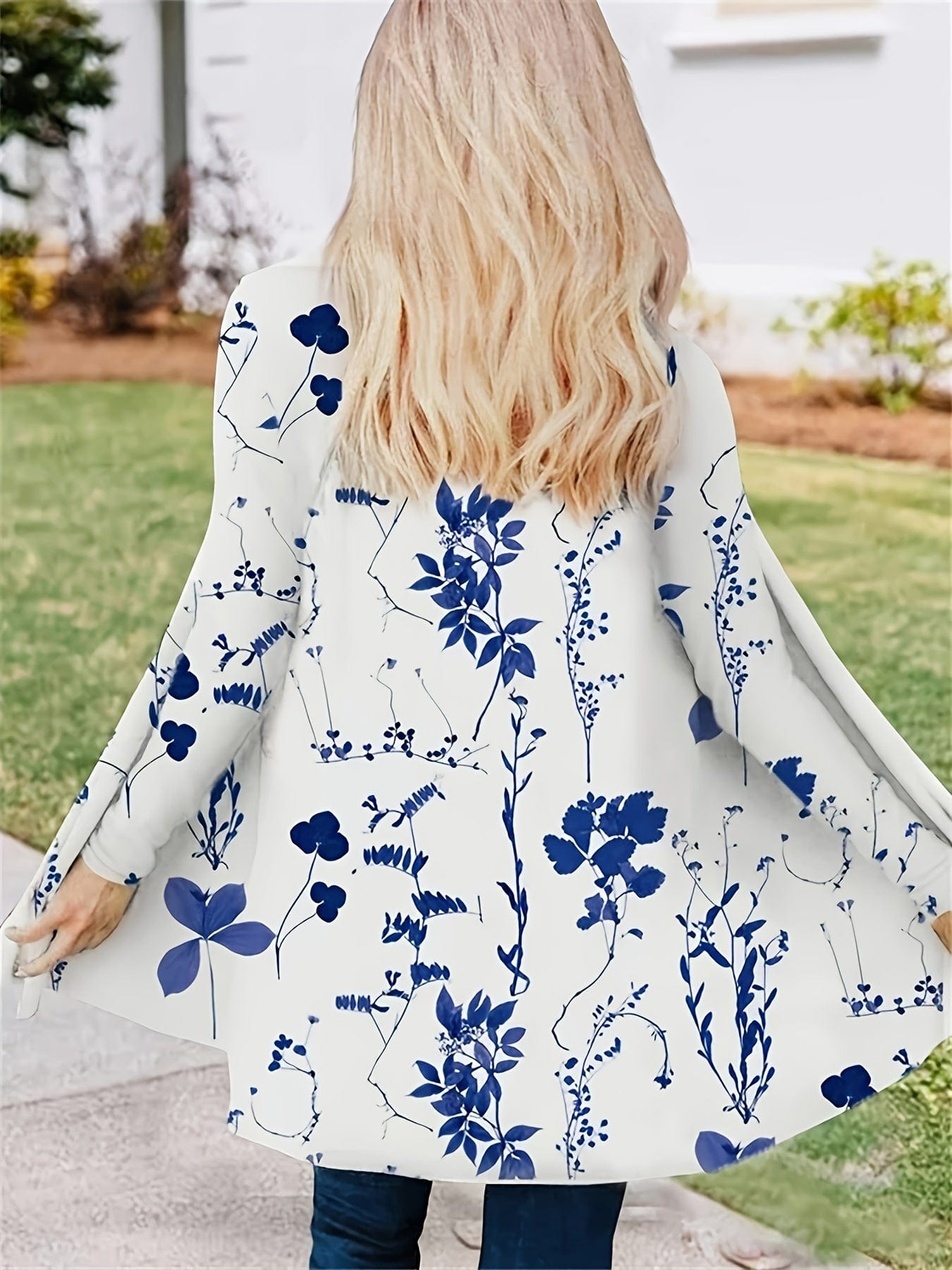 Open Front Long Cardigan with Tribal Print