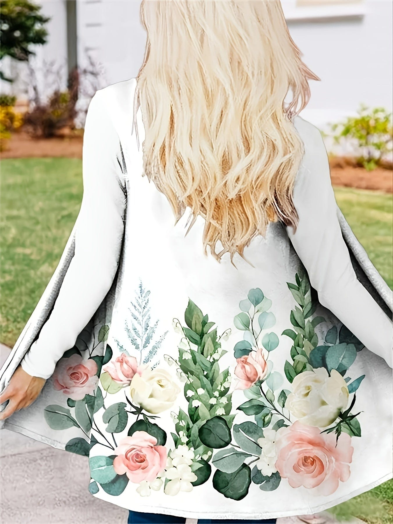 Open Front Long Cardigan with Tribal Print