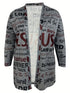 Open Front Long Cardigan with Tribal Print