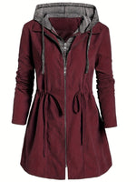 Colorblock Hooded Coat Plus Size