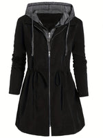 Colorblock Hooded Coat Plus Size