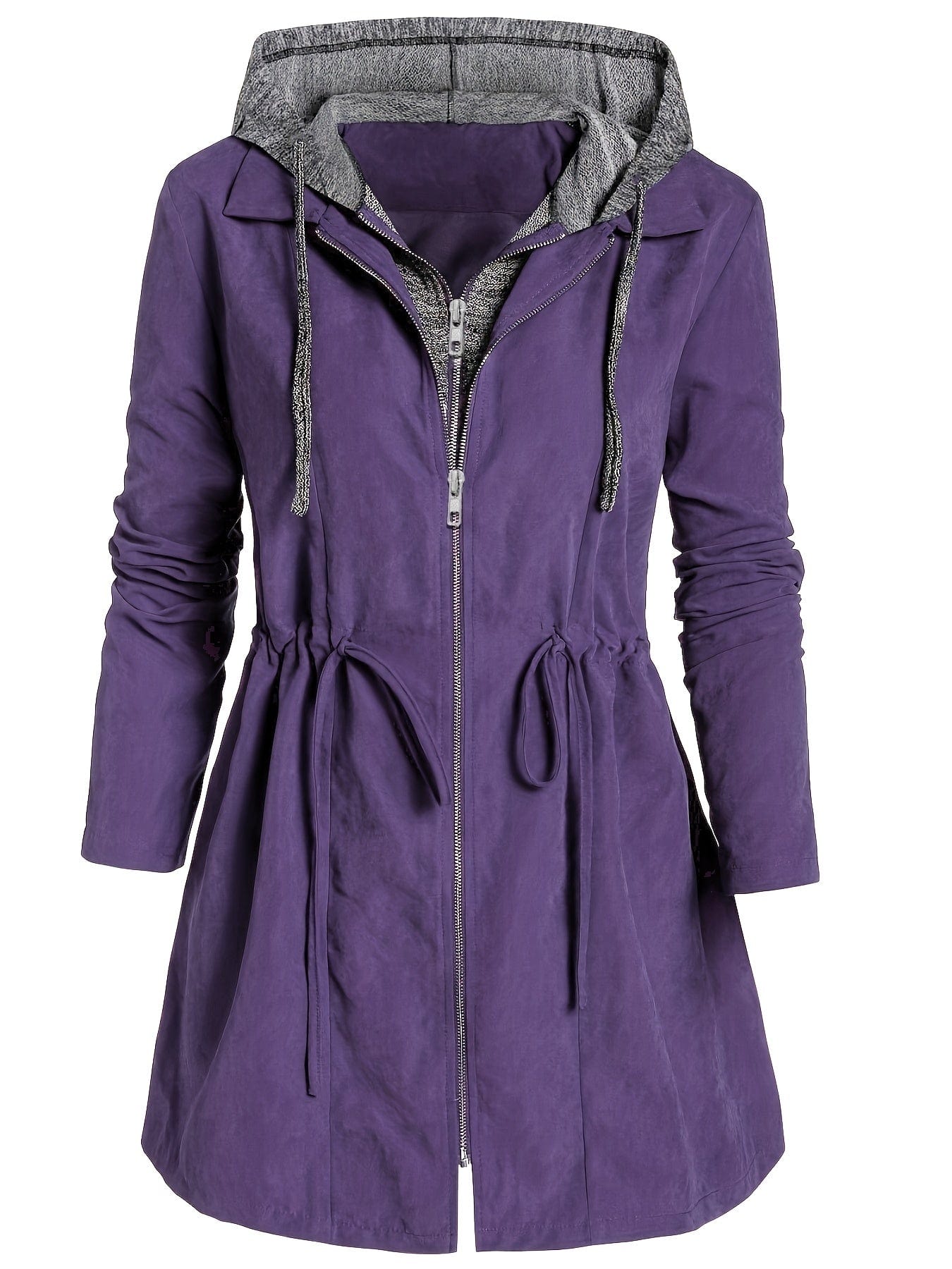 Colorblock Hooded Coat Plus Size