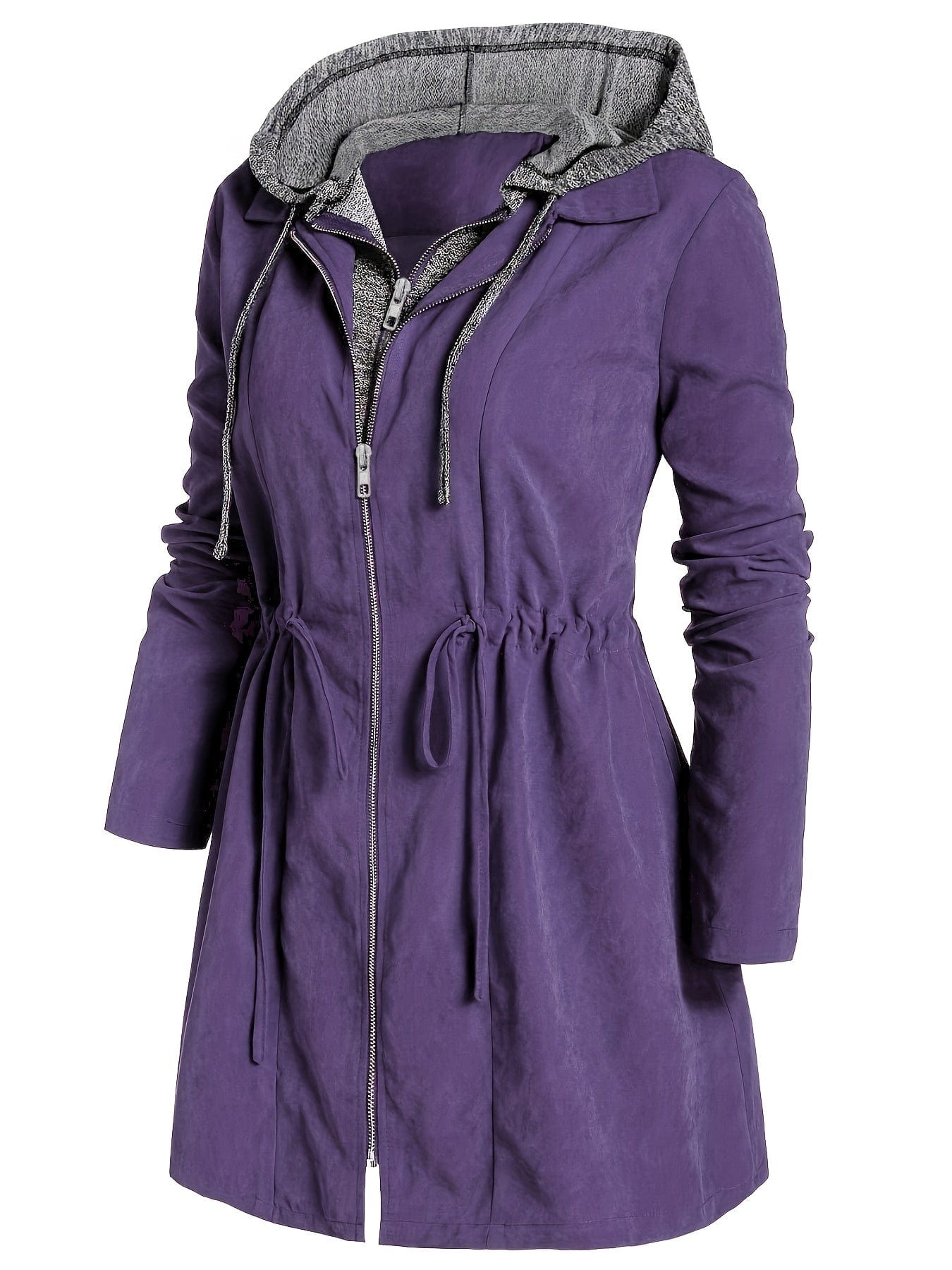 Colorblock Hooded Coat Plus Size